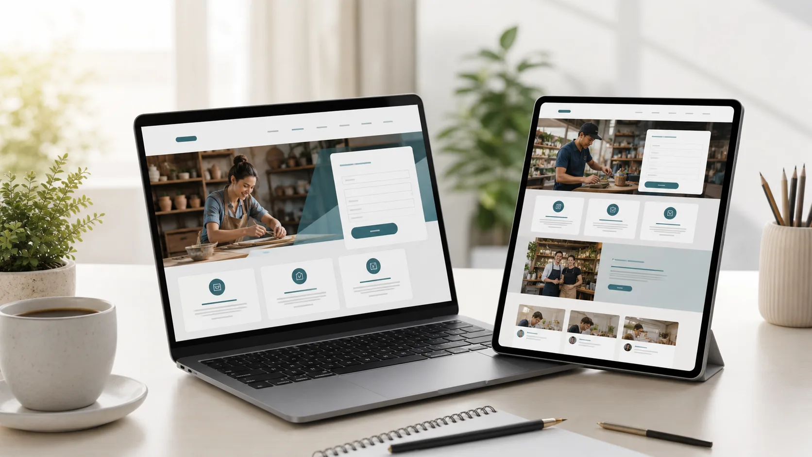 Ordinateur portable et tablette affichant des sites internet professionnels