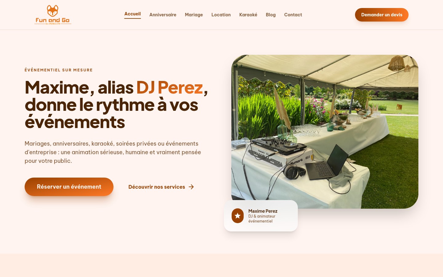 Aperçu du site événementiel Fun and Go